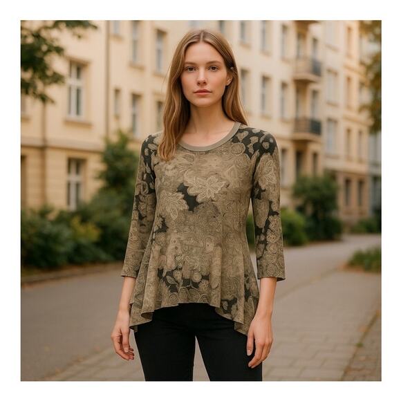 Saks Fifth Avenue Boho Tunic Sheer Double Layer Back Long Sleeve Blouse Small - Picture 16 of 16